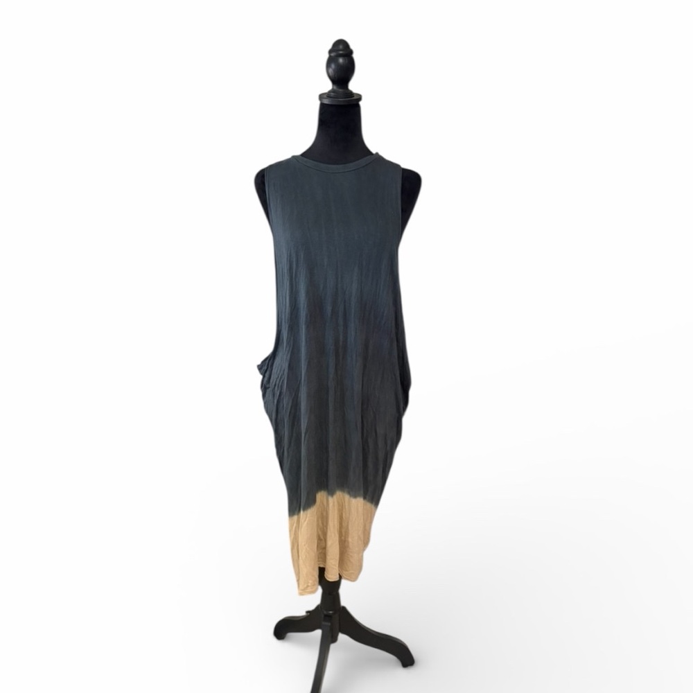 Sleeveless Grey & Cream Tie-Dye Knee-Length Dress ,Effortless Lagenlook Style - Picture 6 of 7